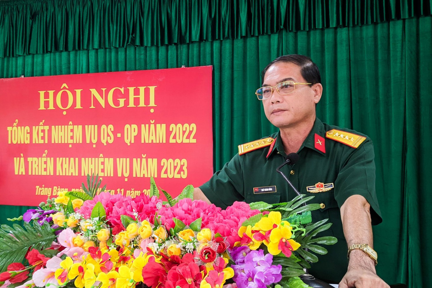Đại tá Ngô Thành Đồng  Chỉ huy trưởng Bộ CHQS tỉnh phát biểu chỉ đạo tại Hội nghị.