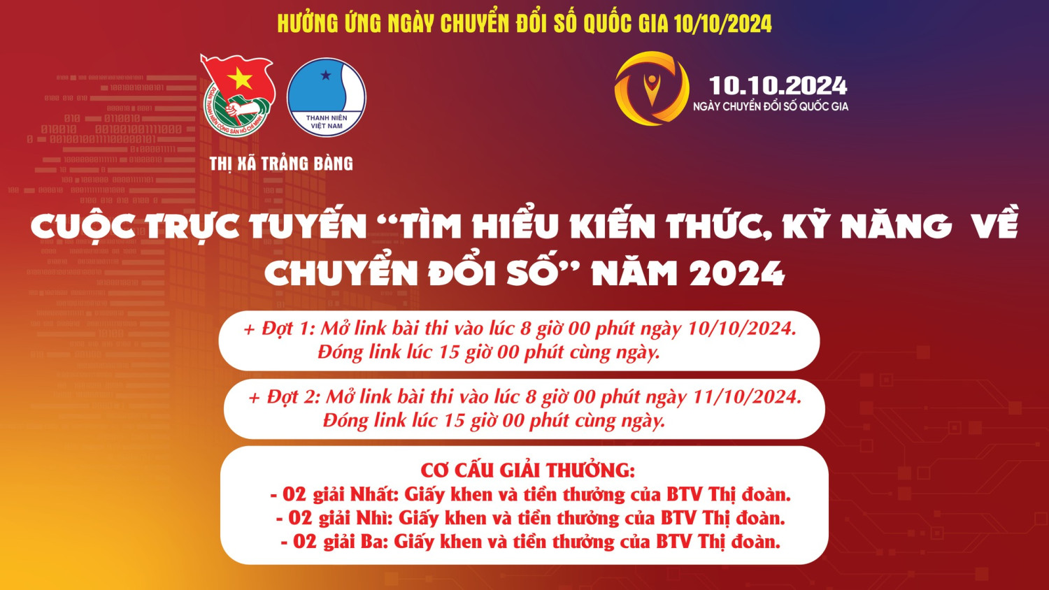 THỊ ĐOÀN TRẢNG BÀNG TỔ CHỨC CUỘC THI TRỰC TUYẾN “TÌM HIỂU KIẾN THỨC, KỸ NĂNG  VỀ CHUYỂN ĐỔI SỐ” NĂM 2024