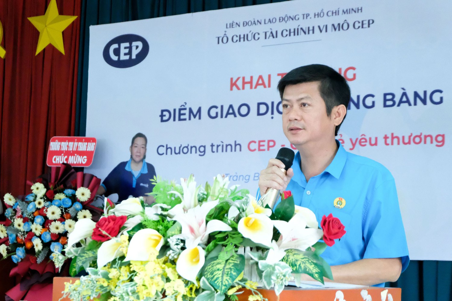 Ông Trần Lê Duy- Chủ tịch Liên đoàn Lao động tỉnh Tây Ninh phát biểu tại buổi lễ.
